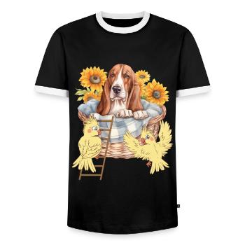 Haustiere Hund Hunde Vogel Vögel Freunde Kinder - Männer Kontrast-T-Shirt - Schwarz/Weiß - Vorne - AI Model Female 172 light (172cm) & AI Model Male 178 light (178cm)