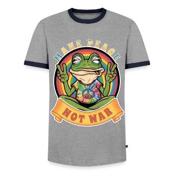 Mach Frieden statt Krieg Der Hippie-Frosch - Männer Kontrast-T-Shirt - Grau/Navy  - Vorne - AI Model Female 172 light (172cm) & AI Model Male 178 light (178cm)