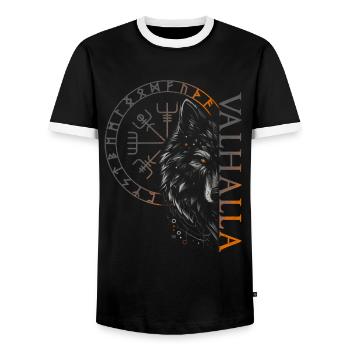 Valhalla Wolf Norse Gods Viking Compass - Men's Ringer Shirt - black/white - Front - AI Model Female 172 light (172cm) & AI Model Male 178 light (178cm)