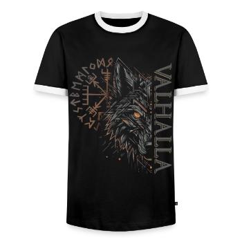 Valhalla Wolf Norse Gods Viking Compass - Men's Ringer Shirt - black/white - Front - AI Model Female 172 light (172cm) & AI Model Male 178 light (178cm)