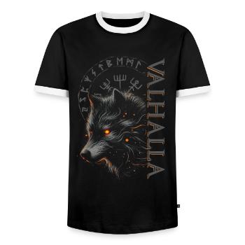 Valhalla Wolf Norse Gods Viking Compass - Men's Ringer Shirt - black/white - Front - AI Model Female 172 light (172cm) & AI Model Male 178 light (178cm)