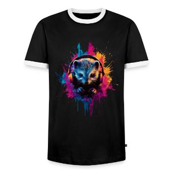 Casque hérisson coloré artistique animaux de la forêt - T-shirt contrasté Homme - noir/blanc - Devant - AI Model Female 172 light (172cm) & AI Model Male 178 light (178cm)