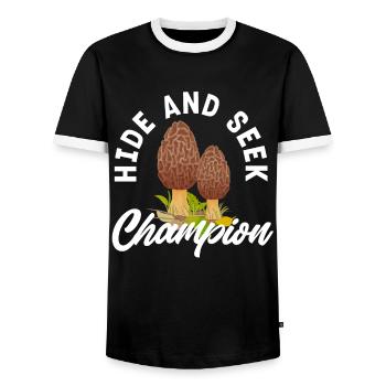 Mushroom Hunters Hide And Seek Champion - Men's Ringer Shirt - black/white - Front - AI Model Female 172 light (172cm) & AI Model Male 178 light (178cm)