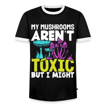 My mushrooms are not poisonous - Men's Ringer Shirt - black/white - Front - AI Model Female 172 light (172cm) & AI Model Male 178 light (178cm)
