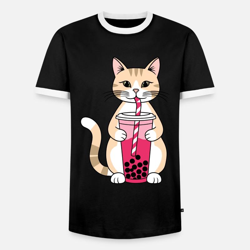 Cat Bubble Tea - Männer Kontrast-T-Shirt - Schwarz/Weiß