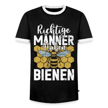Beekeepers Bees Honey Nature Bee Whispers Beekeeping - Men's Ringer Shirt - black/white - Front - AI Model Female 172 light (172cm) & AI Model Male 178 light (178cm)