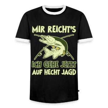 Angler MIR REICHT'S ICH GEH JETZT AUF HECHT JAGD - Männer Kontrast-T-Shirt - Schwarz/Weiß - Vorne - AI Model Female 172 light (172cm) & AI Model Male 178 light (178cm)