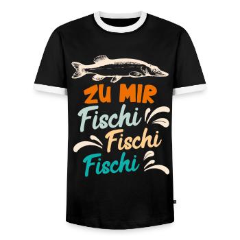 Angler Outfit ZU MIR FISCHI FISCHI FISCHI Lustiges - Männer Kontrast-T-Shirt - Schwarz/Weiß - Vorne - AI Model Female 172 light (172cm) & AI Model Male 178 light (178cm)
