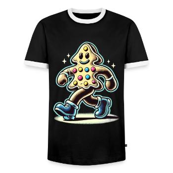 Lebkuchenmann Mit Stiefeln Lächelnd - Männer Kontrast-T-Shirt - Schwarz/Weiß - Vorne - AI Model Female 172 light (172cm) & AI Model Male 178 light (178cm)
