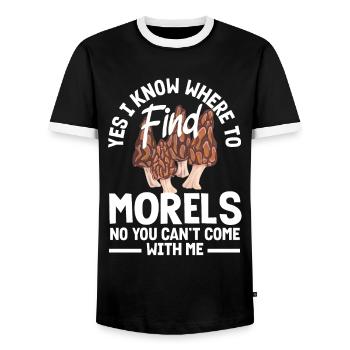 Mushroom pickers know where to find morels - Men's Ringer Shirt - black/white - Front - AI Model Female 172 light (172cm) & AI Model Male 178 light (178cm)