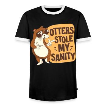 Otter Otters Stole My Sanity - Men's Ringer Shirt - black/white - Front - AI Model Female 172 light (172cm) & AI Model Male 178 light (178cm)