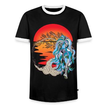 Cheval, Chevaux, Nature, Coucher De Soleil, Soleil - T-shirt contrasté Homme - noir/blanc - Devant - AI Model Female 172 light (172cm) & AI Model Male 178 light (178cm)