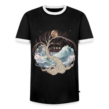 Nature mer vagues bateau bateau voyage Ahoy - T-shirt contrasté Homme - noir/blanc - Devant - AI Model Female 172 light (172cm) & AI Model Male 178 light (178cm)