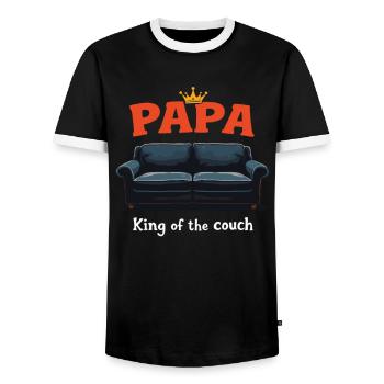 Dad King of the Couch Funny Dad Saying Fathers - Men's Ringer Shirt - black/white - Front - AI Model Female 172 light (172cm) & AI Model Male 178 light (178cm)
