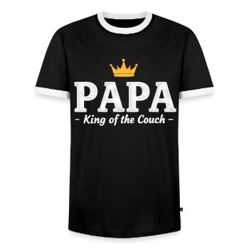 Dad King of the Couch Funny Dad Saying Fathers - Men's Ringer Shirt - black/white - Front - AI Model Female 172 light (172cm) & AI Model Male 178 light (178cm)