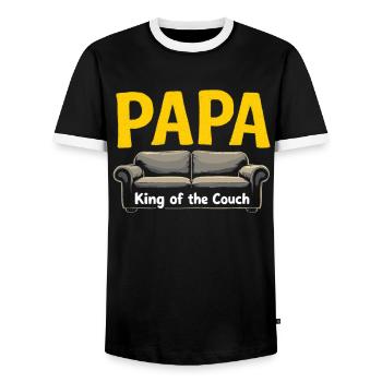 Dad King of the Couch Funny Dad Saying Fathers - Men's Ringer Shirt - black/white - Front - AI Model Female 172 light (172cm) & AI Model Male 178 light (178cm)