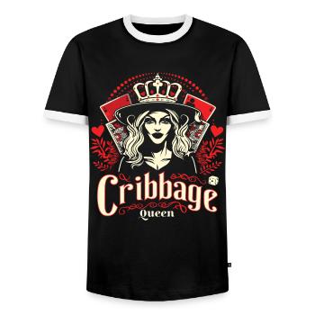 Cribbage Queen Graphic Lustiges Cribbage - Männer Kontrast-T-Shirt - Schwarz/Weiß - Vorne - AI Model Female 172 light (172cm) & AI Model Male 178 light (178cm)