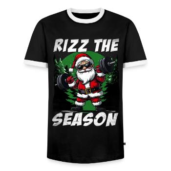 Rizz the Season Funny Santa Claus Christmas - Men's Ringer Shirt - black/white - Front - AI Model Female 172 light (172cm) & AI Model Male 178 light (178cm)