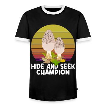 Hide Master Mushroom Picker Hide And Seek - Men's Ringer Shirt - black/white - Front - AI Model Female 172 light (172cm) & AI Model Male 178 light (178cm)