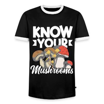 Cueilleurs de champignons, connaissez-vous vos champignons - T-shirt contrasté Homme - noir/blanc - Devant - AI Model Female 172 light (172cm) & AI Model Male 178 light (178cm)