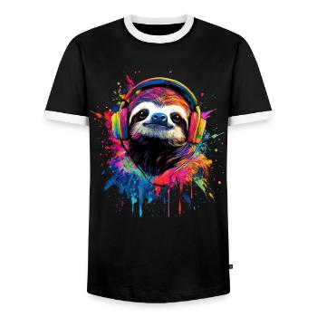 paresseux artistique coloré avec casque - T-shirt contrasté Homme - noir/blanc - Devant - AI Model Female 172 light (172cm) & AI Model Male 178 light (178cm)