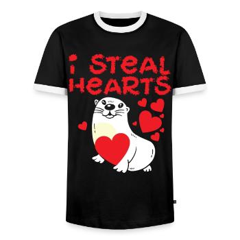 Loutre Saint-Valentin je vole - T-shirt contrasté Homme - noir/blanc - Devant - AI Model Female 172 light (172cm) & AI Model Male 178 light (178cm)