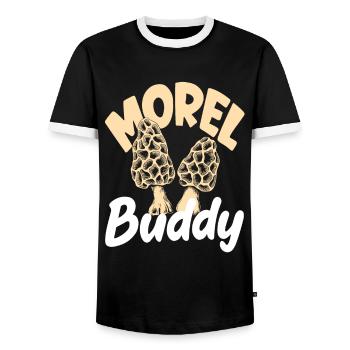 Cueillette de champignons Ami des morilles Buddy - T-shirt contrasté Homme - noir/blanc - Devant - AI Model Female 172 light (172cm) & AI Model Male 178 light (178cm)