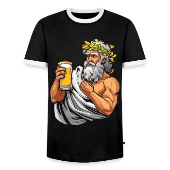 Funny Toga party outfit - Men's Ringer Shirt - black/white - Front - AI Model Female 172 light (172cm) & AI Model Male 178 light (178cm)