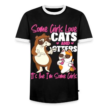 Otter Cat Some Girls Love Cats And - Men's Ringer Shirt - black/white - Front - AI Model Female 172 light (172cm) & AI Model Male 178 light (178cm)