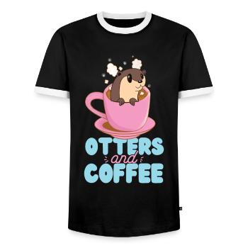 Otter Coffee Otters And Coffee - Men's Ringer Shirt - black/white - Front - AI Model Female 172 light (172cm) & AI Model Male 178 light (178cm)