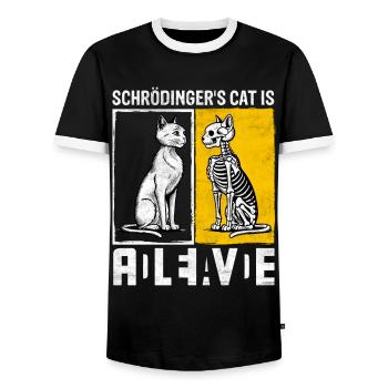 Le chat de Schrödinger mort et vif - T-shirt contrasté Homme - noir/blanc - Devant - AI Model Female 172 light (172cm) & AI Model Male 178 light (178cm)