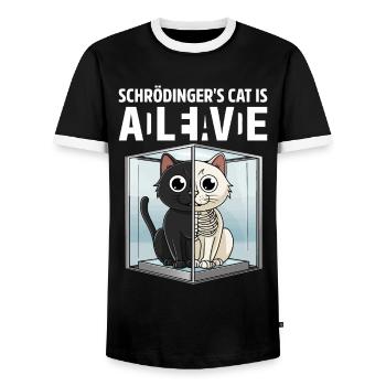Schrödinger's Cat Dead And Alive - Männer Kontrast-T-Shirt - Schwarz/Weiß - Vorne - AI Model Female 172 light (172cm) & AI Model Male 178 light (178cm)