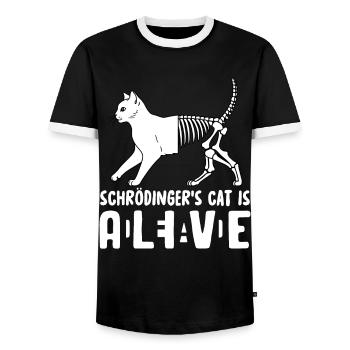 Schrödingers Cat Dead And Alive - Männer Kontrast-T-Shirt - Schwarz/Weiß - Vorne - AI Model Female 172 light (172cm) & AI Model Male 178 light (178cm)