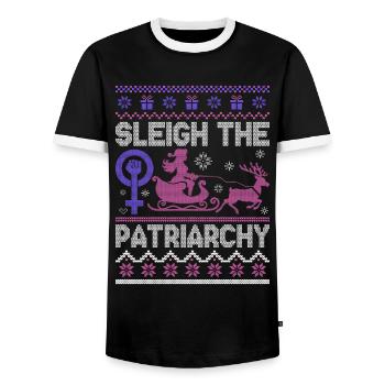 Sleigh The Patriarchy - Männer Kontrast-T-Shirt - Schwarz/Weiß - Vorne - AI Model Female 172 light (172cm) & AI Model Male 178 light (178cm)