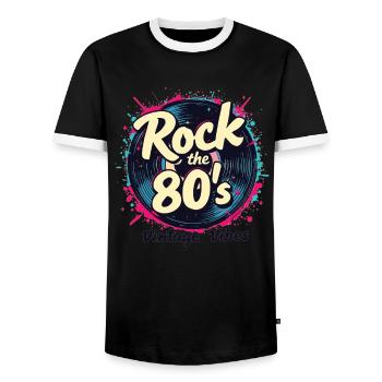 Rock The 80's 80s Party Retro Look 80s - Men's Ringer Shirt - black/white - Front - AI Model Female 172 light (172cm) & AI Model Male 178 light (178cm)