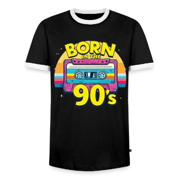 Né dans les années 90 Cassette Look rétro Fans des années 90 - T-shirt contrasté Homme - noir/blanc - Devant - AI Model Female 172 light (172cm) & AI Model Male 178 light (178cm)