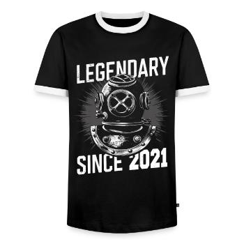 Legendary since 2021 - Diving Diver Birthday - Men's Ringer Shirt - black/white - Front - AI Model Female 172 light (172cm) & AI Model Male 178 light (178cm)