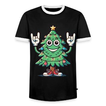 Funny Christmas tree with skirt hand - Men's Ringer Shirt - black/white - Front - AI Model Female 172 light (172cm) & AI Model Male 178 light (178cm)
