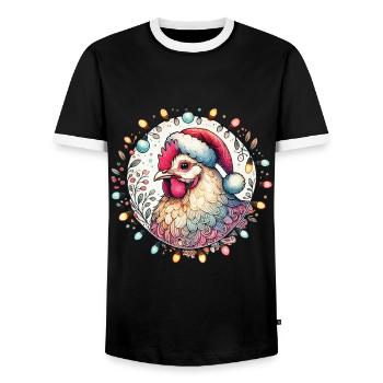 Coq de Noël avec des guirlandes lumineuses - T-shirt contrasté Homme - noir/blanc - Devant - AI Model Female 172 light (172cm) & AI Model Male 178 light (178cm)