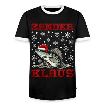 Lustiges Weihnachten Angler Zander - Männer Kontrast-T-Shirt - Schwarz/Weiß - Vorne - AI Model Female 172 light (172cm) & AI Model Male 178 light (178cm)