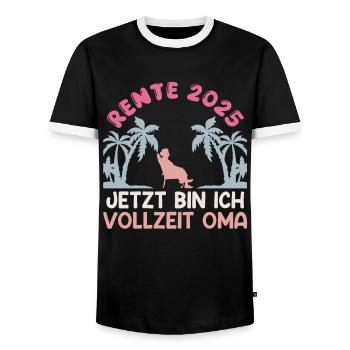 RENTE 2025 JETZT BIN ICH VOLLZEIT OMA Lustiges - Männer Kontrast-T-Shirt - Schwarz/Weiß - Vorne - AI Model Female 172 light (172cm) & AI Model Male 178 light (178cm)