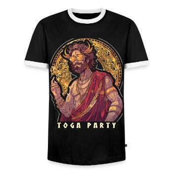 Funny Toga party outfit - Men's Ringer Shirt - black/white - Front - AI Model Female 172 light (172cm) & AI Model Male 178 light (178cm)