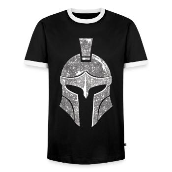 Funny Toga party outfit - Men's Ringer Shirt - black/white - Front - AI Model Female 172 light (172cm) & AI Model Male 178 light (178cm)
