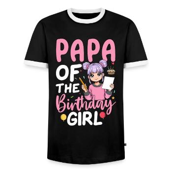 Papa de la fille d’anniversaire - T-shirt contrasté Homme - noir/blanc - Devant - AI Model Female 172 light (172cm) & AI Model Male 178 light (178cm)