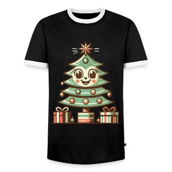 Fröhlicher Weihnachtsbaum Mit Geschenken - Männer Kontrast-T-Shirt - Schwarz/Weiß - Vorne - AI Model Female 172 light (172cm) & AI Model Male 178 light (178cm)