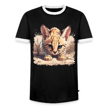 Servale Serval - Männer Kontrast-T-Shirt - Schwarz/Weiß - Vorne - AI Model Female 172 light (172cm) & AI Model Male 178 light (178cm)