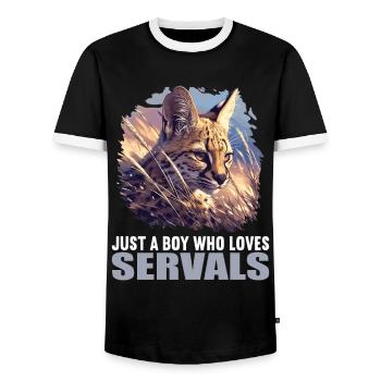 Servale Serval - Men's Ringer Shirt - black/white - Front - AI Model Female 172 light (172cm) & AI Model Male 178 light (178cm)
