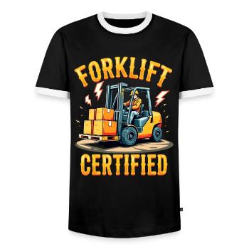 Forklift Certified Gabelstapler - Männer Kontrast-T-Shirt - Schwarz/Weiß - Vorne - AI Model Female 172 light (172cm) & AI Model Male 178 light (178cm)