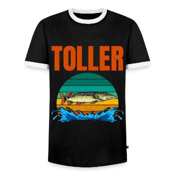 Angeln TOLLER HECHT Lustiges Angler Outfit - Männer Kontrast-T-Shirt - Schwarz/Weiß - Vorne - AI Model Female 172 light (172cm) & AI Model Male 178 light (178cm)