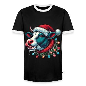 Weihnachten Lustige Kuh Mit Lichterkette - Männer Kontrast-T-Shirt - Schwarz/Weiß - Vorne - AI Model Female 172 light (172cm) & AI Model Male 178 light (178cm)